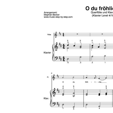 “O du fröhliche” für Querflöte (Klavierbegleitung Level 4/10) | inkl. Aufnahme, Text und Begleitaufnahme by music-step-by-step