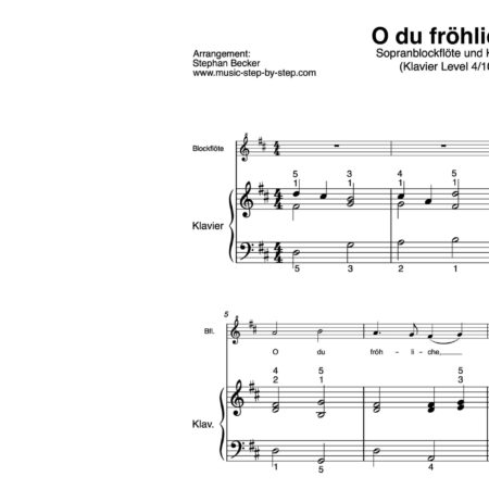 “O du fröhliche” für Sopranblockflöte (Klavierbegleitung Level 4/10) | inkl. Aufnahme, Text und Begleitaufnahme by music-step-by-step
