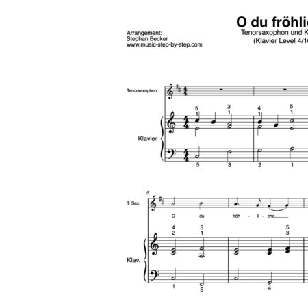 “O du fröhliche” für Tenorsaxophon (Klavierbegleitung Level 4/10) | inkl. Aufnahme, Text und Begleitaufnahme by music-step-by-step