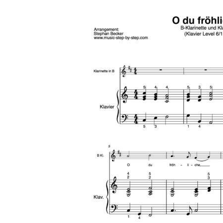 “O du fröhliche” für Klarinette in B (Klavierbegleitung Level 6/10) | inkl. Aufnahme, Text und Begleitaufnahme by music-step-by-step