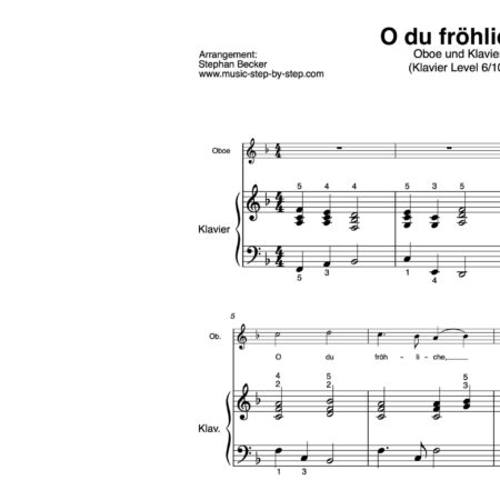 “O du fröhliche” für Oboe (Klavierbegleitung Level 6/10) | inkl. Aufnahme, Text und Begleitaufnahme by music-step-by-step