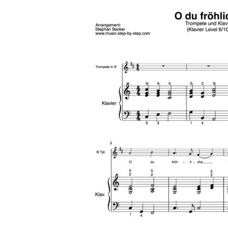 “O du fröhliche” für Trompete (Klavierbegleitung Level 6/10) | inkl. Aufnahme, Text und Begleitaufnahme by music-step-by-step