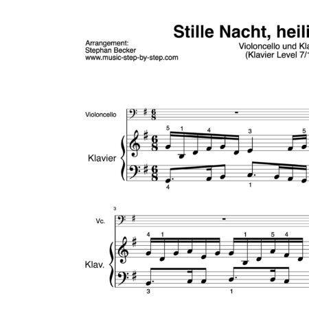 “Silent Night!” für Cello (Klavierbegleitung Level 7/10) | inkl. Aufnahme, Text und Begleitaufnahme by music-step-by-step