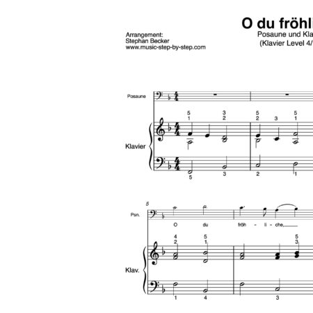 “O du fröhliche” für Posaune (Klavierbegleitung Level 4/10) | inkl. Aufnahme, Text und Begleitaufnahme by music-step-by-step
