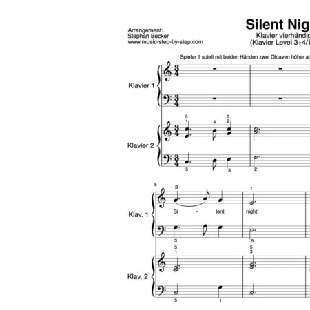 “Silent Night” für Klavier vierhändig (Level 3+4/10) | inkl. Aufnahme, Text und zwei Begleitaufnahmen by music-step-by-step