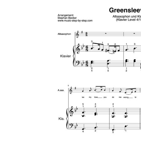 “Greensleeves” für Altsaxophon (Klavierbegleitung Level 4/10) | inkl. Aufnahme, Text und Begleitaufnahme by music-step-by-step