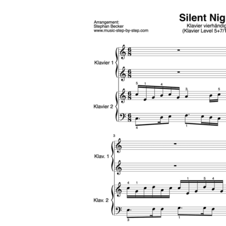 “Silent Night” für Klavier vierhändig (Level 5+7/10) | inkl. Aufnahme, Text und zwei Begleitaufnahmen by music-step-by-step