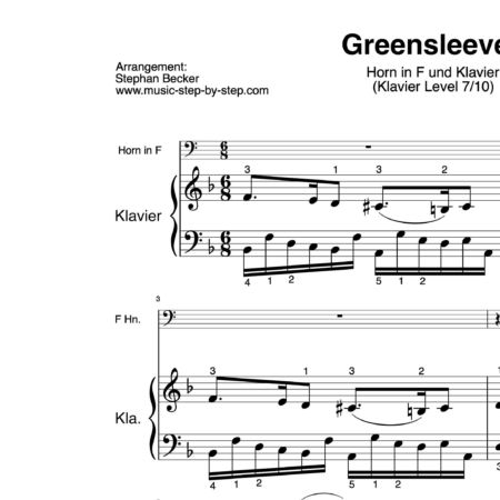 “Greensleeves” für Horn in F (Klavierbegleitung Level 7/10) | inkl. Aufnahme, Text und Begleitaufnahme by music-step-by-step