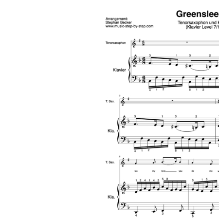 “Greensleeves” für Tenorsaxophon (Klavierbegleitung Level 7/10) | inkl. Aufnahme, Text und Begleitaufnahme by music-step-by-step