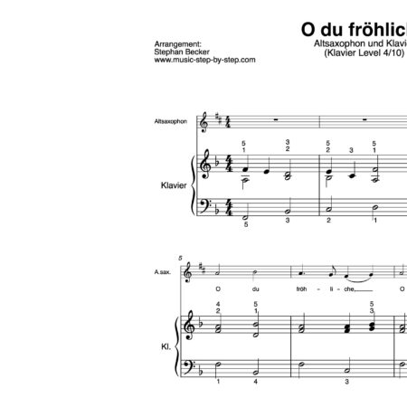 “O du fröhliche” für Altsaxophon (Klavierbegleitung Level 4/10) | inkl. Aufnahme, Text und Begleitaufnahme by music-step-by-step