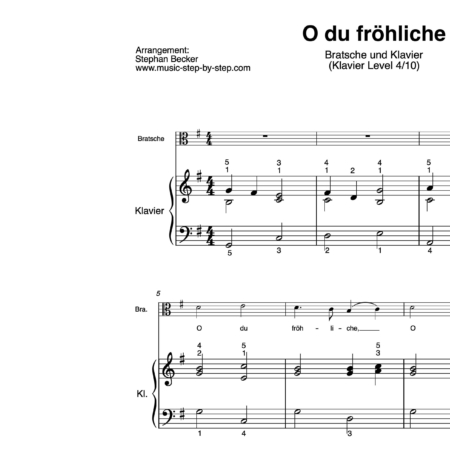 “O du fröhliche” für Bratsche (Klavierbegleitung Level 4/10) | inkl. Aufnahme, Text und Begleitaufnahme by music-step-by-step