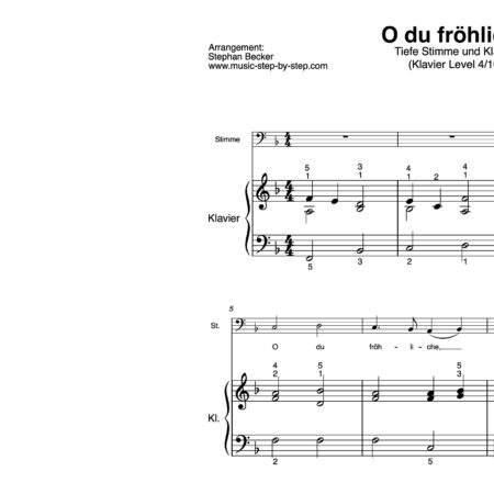 “O du fröhliche” für Gesang, tiefe Stimme (Klavierbegleitung Level 4/10) | inkl. Aufnahme, Text und Begleitaufnahme music-step-by-step