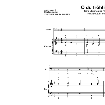 “O du fröhliche” für Gesang, tiefe Stimme (Klavierbegleitung Level 4/10) | inkl. Aufnahme, Text und Begleitaufnahme music-step-by-step