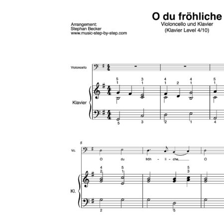 “O du fröhliche” für Cello (Klavierbegleitung Level 4/10) | inkl. Aufnahme, Text und Begleitaufnahme by music-step-by-step