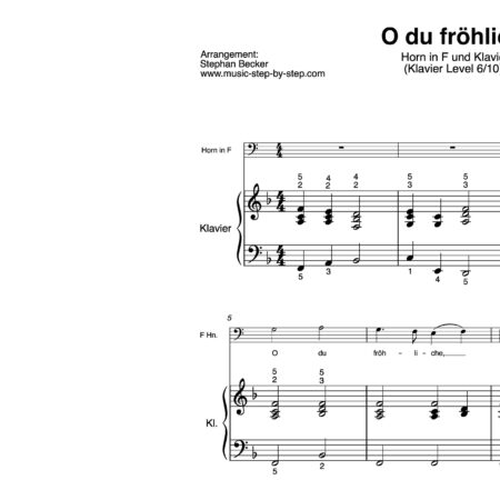 “O du fröhliche” für Horn in F (Klavierbegleitung Level 6/10) | inkl. Aufnahme, Text und Begleitaufnahme music-step-by-step