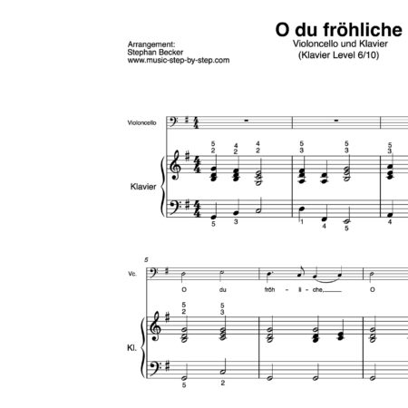 “O du fröhliche” für Cello (Klavierbegleitung Level 6/10) | inkl. Aufnahme, Text und Begleitaufnahme by music-step-by-step