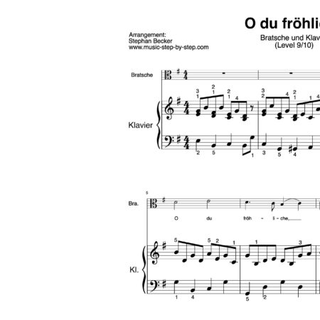 “O du fröhliche” für Bratsche (Klavierbegleitung Level 9/10) | inkl. Aufnahme, Text und Begleitaufnahme music-step-by-step