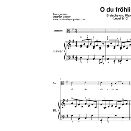 “O du fröhliche” für Bratsche (Klavierbegleitung Level 9/10) | inkl. Aufnahme, Text und Begleitaufnahme music-step-by-step