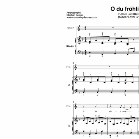 “O du fröhliche” für Horn in F (Klavierbegleitung Level 9/10) | inkl. Aufnahme, Text und Begleitaufnahme music-step-by-step