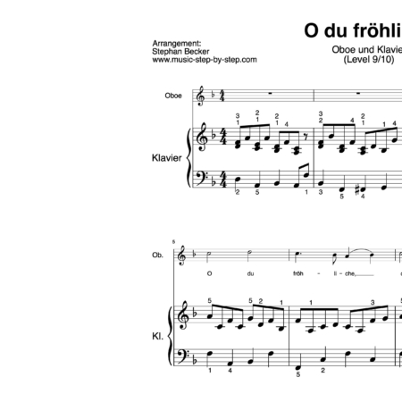 “O du fröhliche” für Oboe (Klavierbegleitung Level 9/10) | inkl. Aufnahme, Text und Begleitaufnahme music-step-by-step