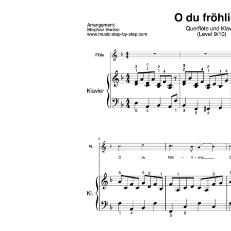 “O du fröhliche” für Querflöte (Klavierbegleitung Level 9/10) | inkl. Aufnahme, Text und Begleitaufnahme music-step-by-step