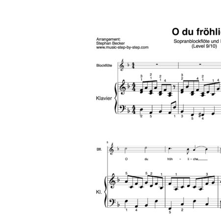 “O du fröhliche” für Sopranblockflöte (Klavierbegleitung Level 9/10) | inkl. Aufnahme, Text und Begleitaufnahme music-step-by-step