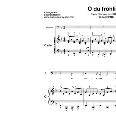 “O du fröhliche” für Gesang, tiefe Stimme (Klavierbegleitung Level 9/10) | inkl. Aufnahme, Text und Begleitaufnahme music-step-by-step