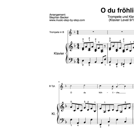 “O du fröhliche” für Trompete (Klavierbegleitung Level 9/10) | inkl. Aufnahme, Text und Begleitaufnahme music-step-by-step