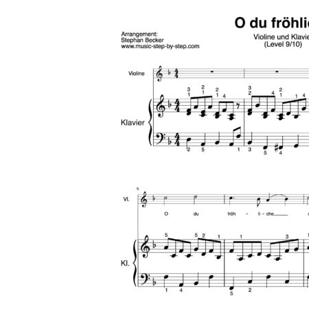 “O du fröhliche” für Violine / Geige (Klavierbegleitung Level 9/10) | inkl. Aufnahme, Text und Begleitaufnahme music-step-by-step