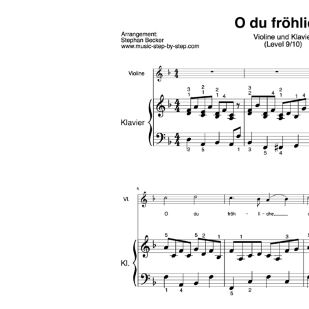 “O du fröhliche” für Violine / Geige (Klavierbegleitung Level 9/10) | inkl. Aufnahme, Text und Begleitaufnahme music-step-by-step